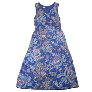 Talbots Paisley Maxi Dress Women 14 Blue Pink V-Neck Vacation Boho Cruise Resort
